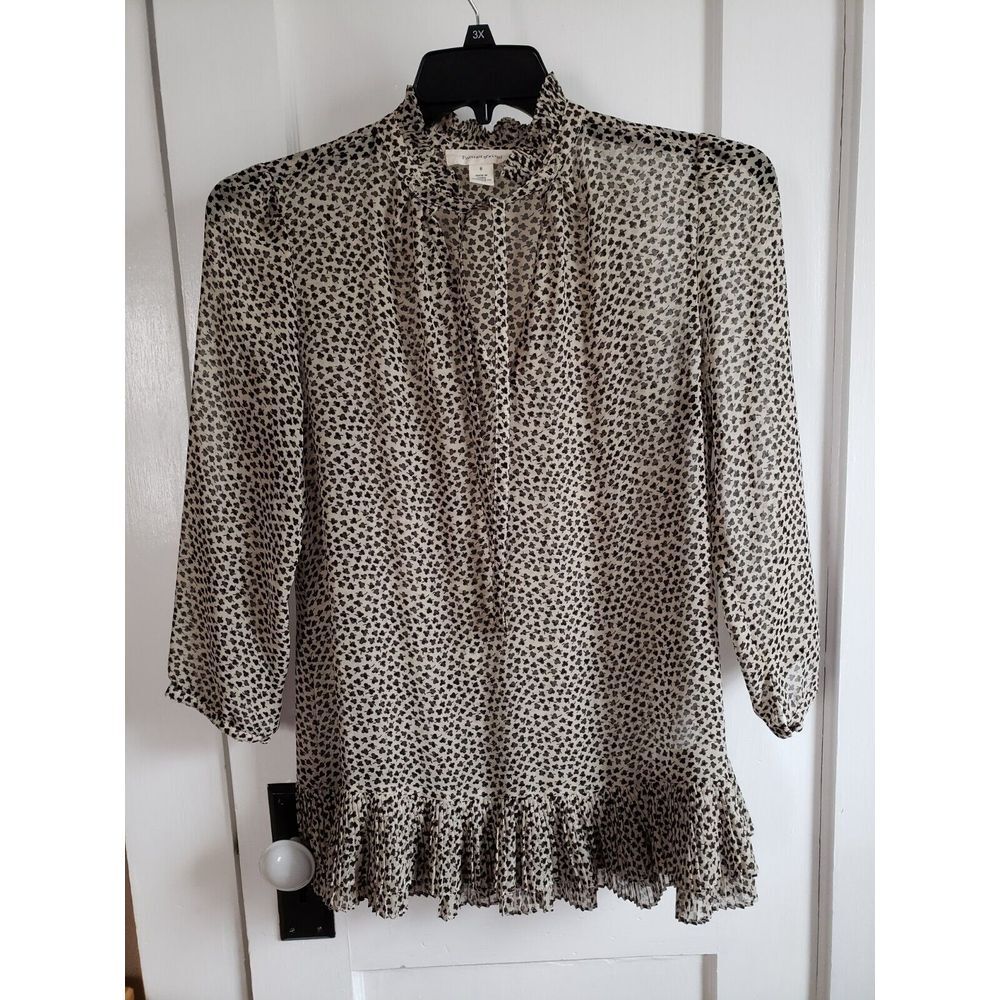 Anthropologie Portrait Of A Girl Sz 6 Blouse Clover Valley Top Pleated Tie Neck